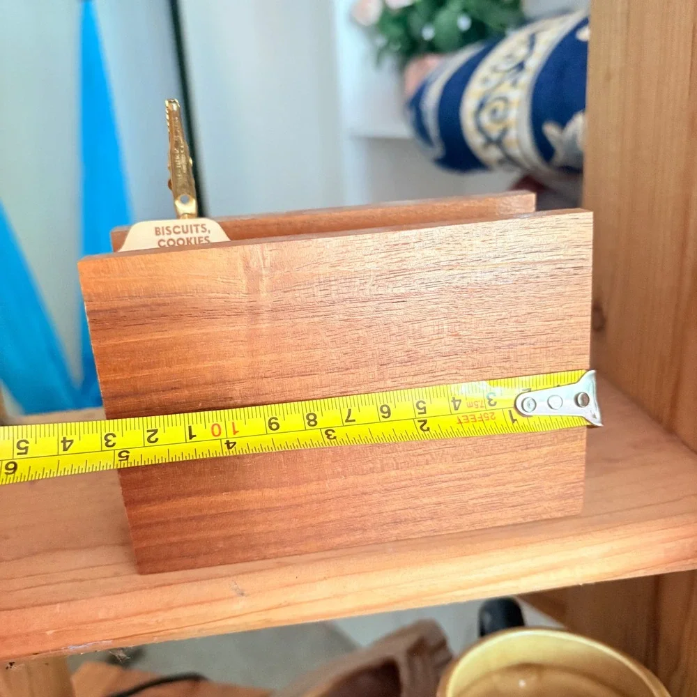 VTG Teak Wood Recipe Box Holder with Gold Alligator Clip Mid Century Modern MCM